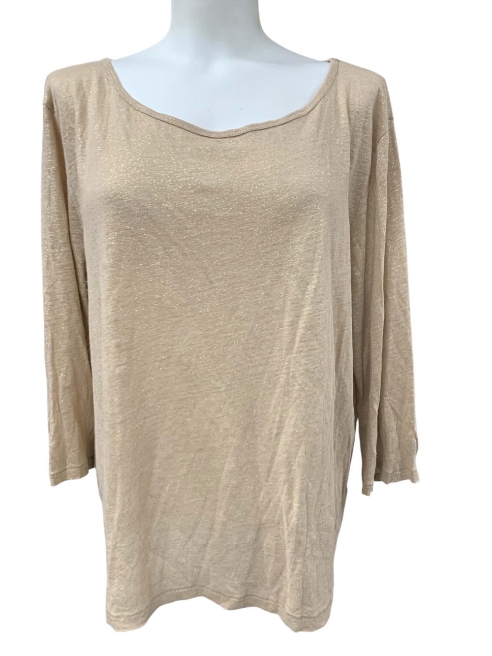 J. Crew Metallic Beige Scoop Neck Long Sleeve Top Size XL